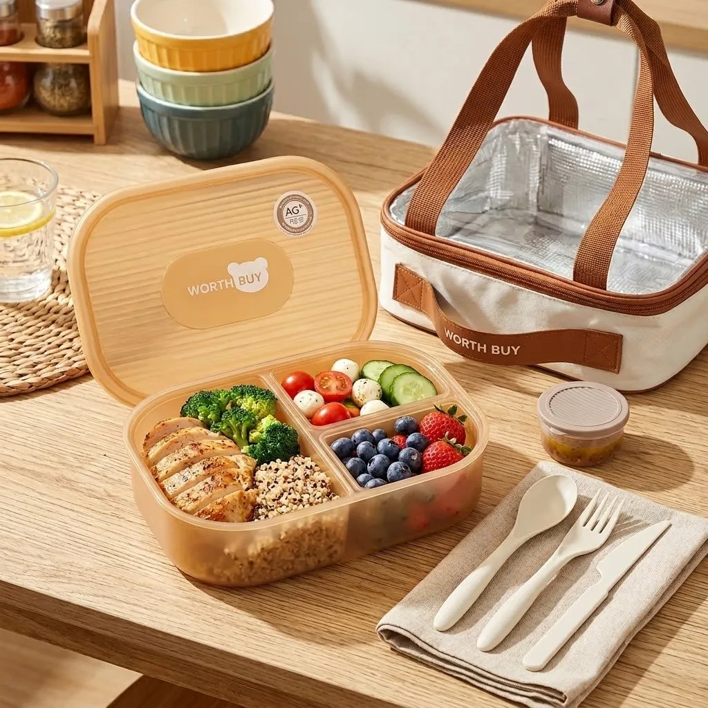 Food Storage With Dividers - Bölmeli Plastik Bento Kutusu, 3 Bölmeli